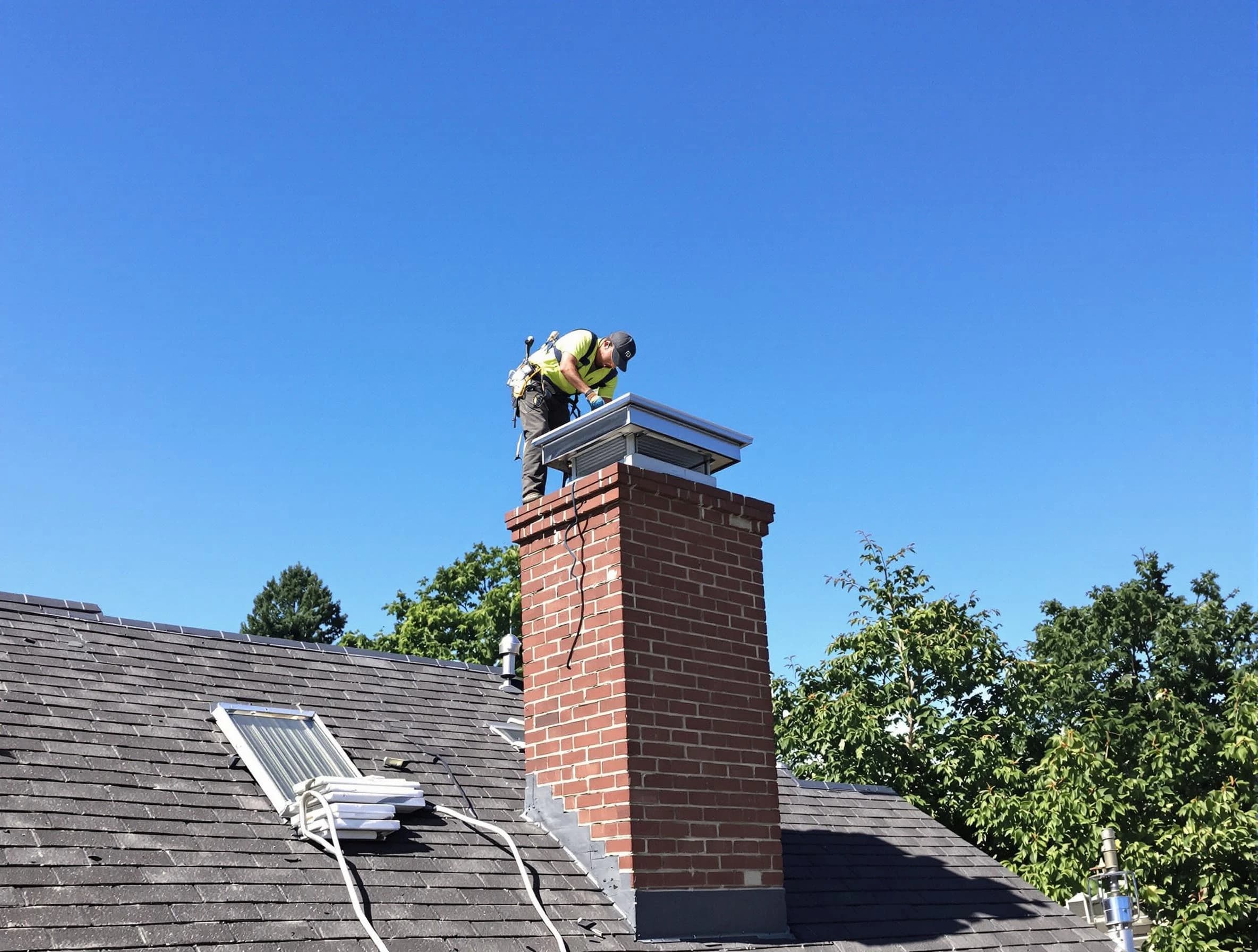 Hanceville Chimney Sweep technician measuring a chimney cap in Hanceville, AL