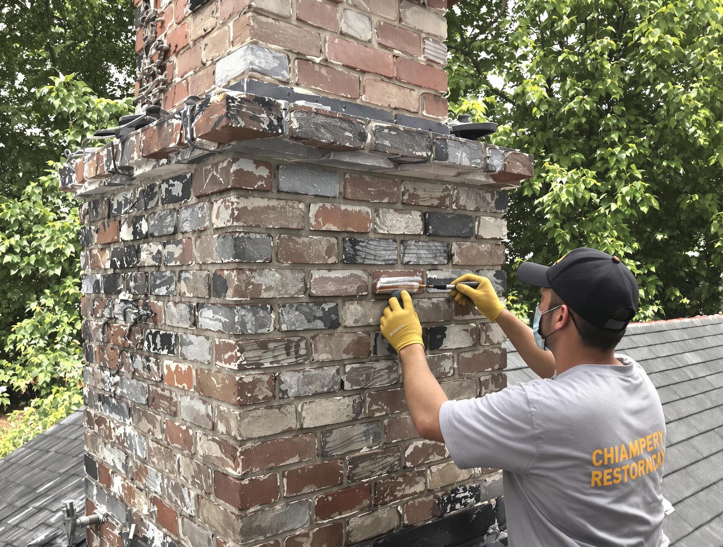 In-progress chimney restoration by Hanceville Chimney Sweep in Hanceville, AL